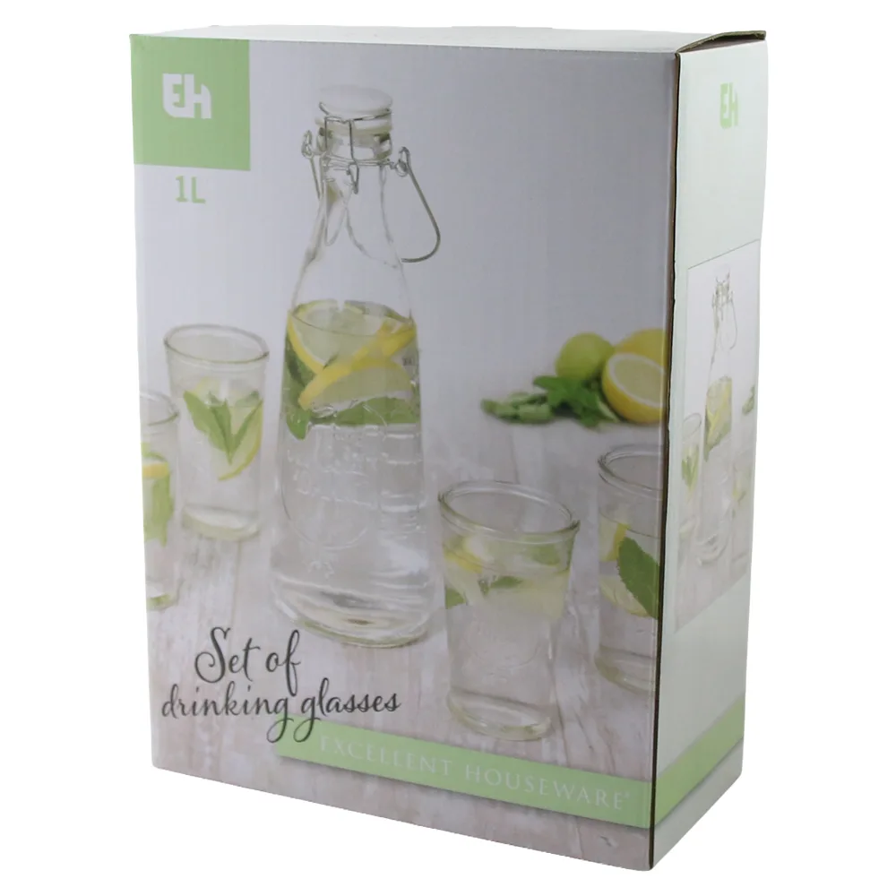 Sticla cu dop tip agrafa si 4 pahare 1000 ml Excellent Houseware
