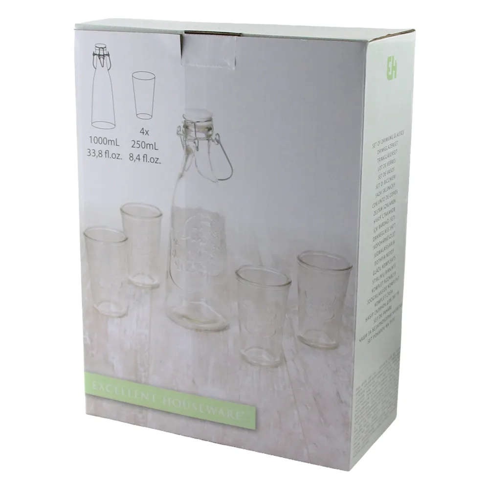 Sticla cu dop tip agrafa si 4 pahare 1000 ml Excellent Houseware