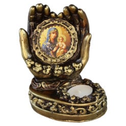 Candela decorativa din ipsos cu icoana Maicii Domnului 12.5 x 18 cm