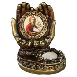 Candela decorativa din ipsos cu icoana Maicii Domnului 12.5 x 18 cm