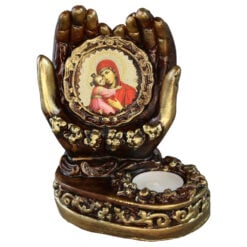 Candela decorativa din ipsos cu icoana Maicii Domnului 12.5 x 18 cm