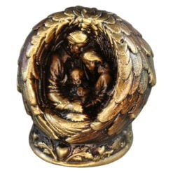 Statueta din ipsos Sfanta Familie in aripi de inger 7 x 8 cm auriu / alb