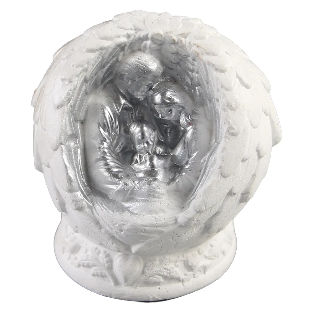 Statueta din ipsos Sfanta Familie in aripi de inger 7 x 8 cm auriu / alb Statueta din ipsos Sfanta Familie in aripi de inger 7 x 8 cm auriu / alb