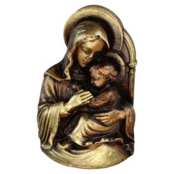 Statueta din ipsos Sfanta Maria cu Pruncul 6.5 x 10 cm auriu / alb