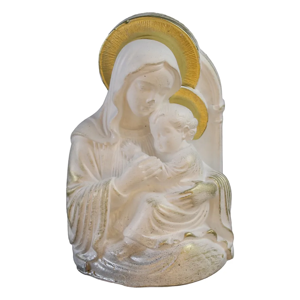 Statueta din ipsos Sfanta Maria cu Pruncul 6.5 x 10 cm auriu / alb Statueta din ipsos Sfanta Maria cu Pruncul 6.5 x 10 cm auriu / alb