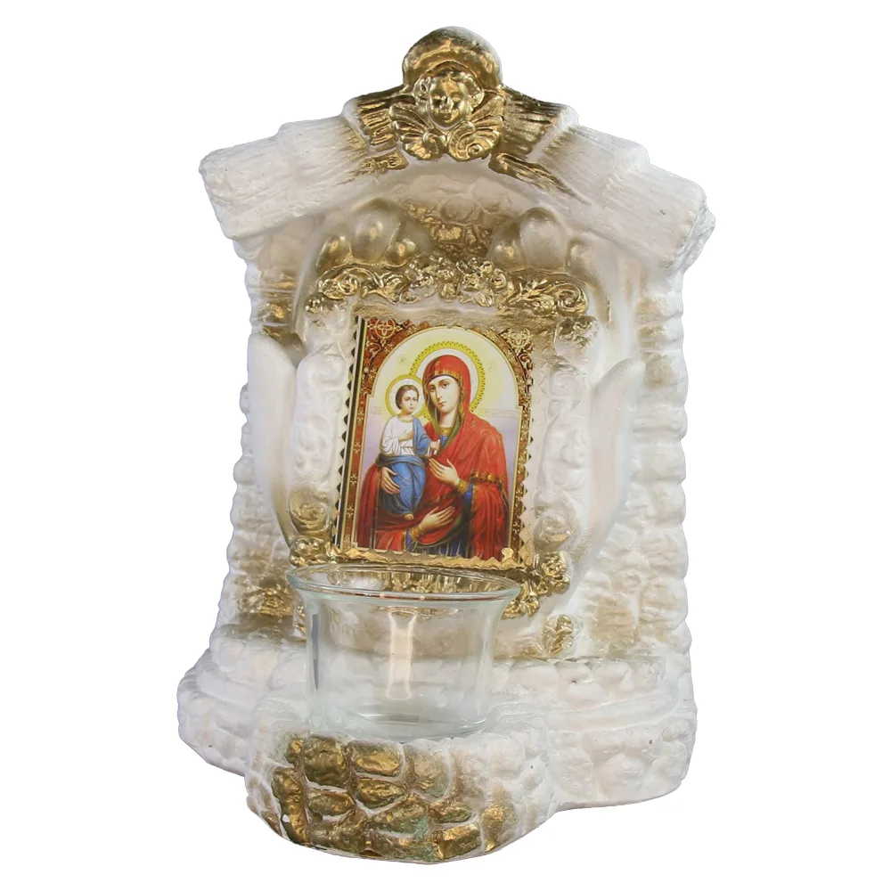 Candela decorativa din ipsos cu icoana Maicii Domnului 16 x 22 cm Candela decorativa din ipsos cu icoana Maicii Domnului 16 x 22 cm