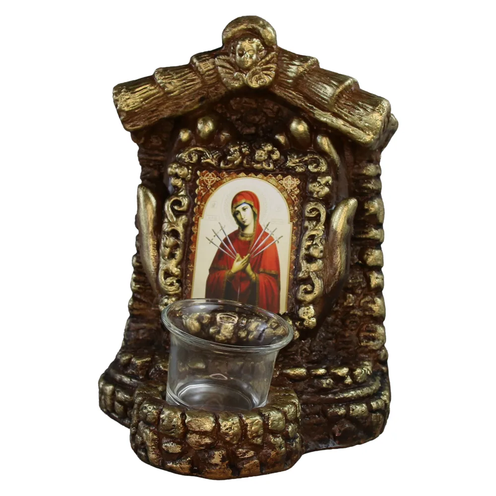 Candela decorativa din ipsos cu icoana Maicii Domnului 16 x 22 cm Candela decorativa din ipsos cu icoana Maicii Domnului 16 x 22 cm
