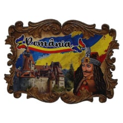 Magnet de frigider din placaj "Romania" 8 x 6 cm - Castelul Bran & Vlad Tepes