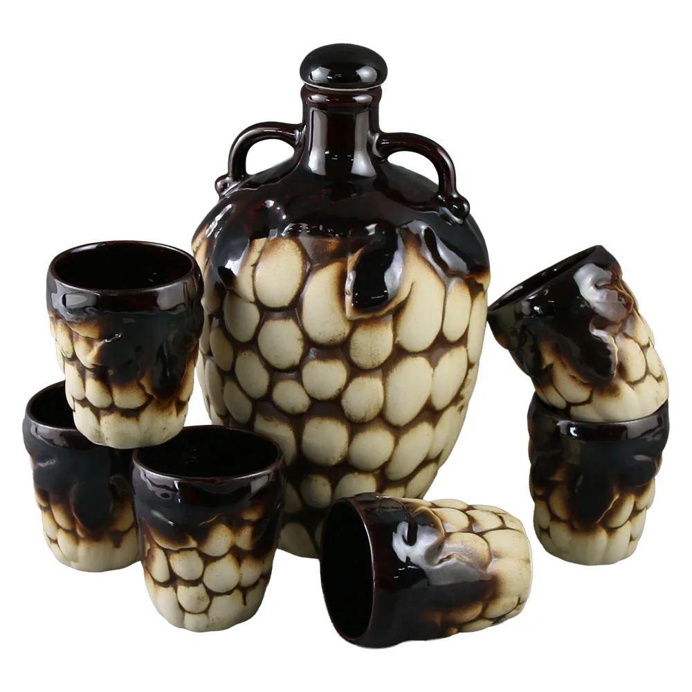 Set carafa din ceramica cu 6 pahare Struguri