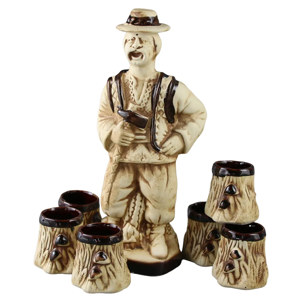 Set carafa din ceramica cu 6 pahare Padurar