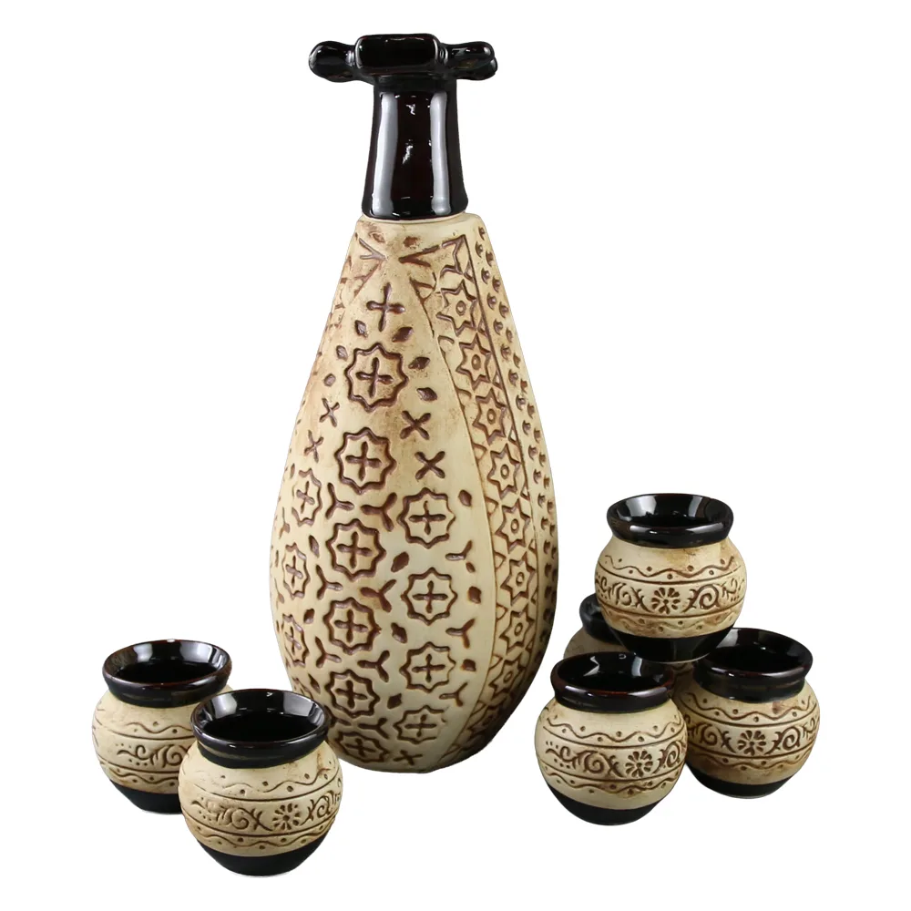 Set carafa din ceramica cu 6 pahare Kobza Set carafa din ceramica cu 6 pahare Kobza