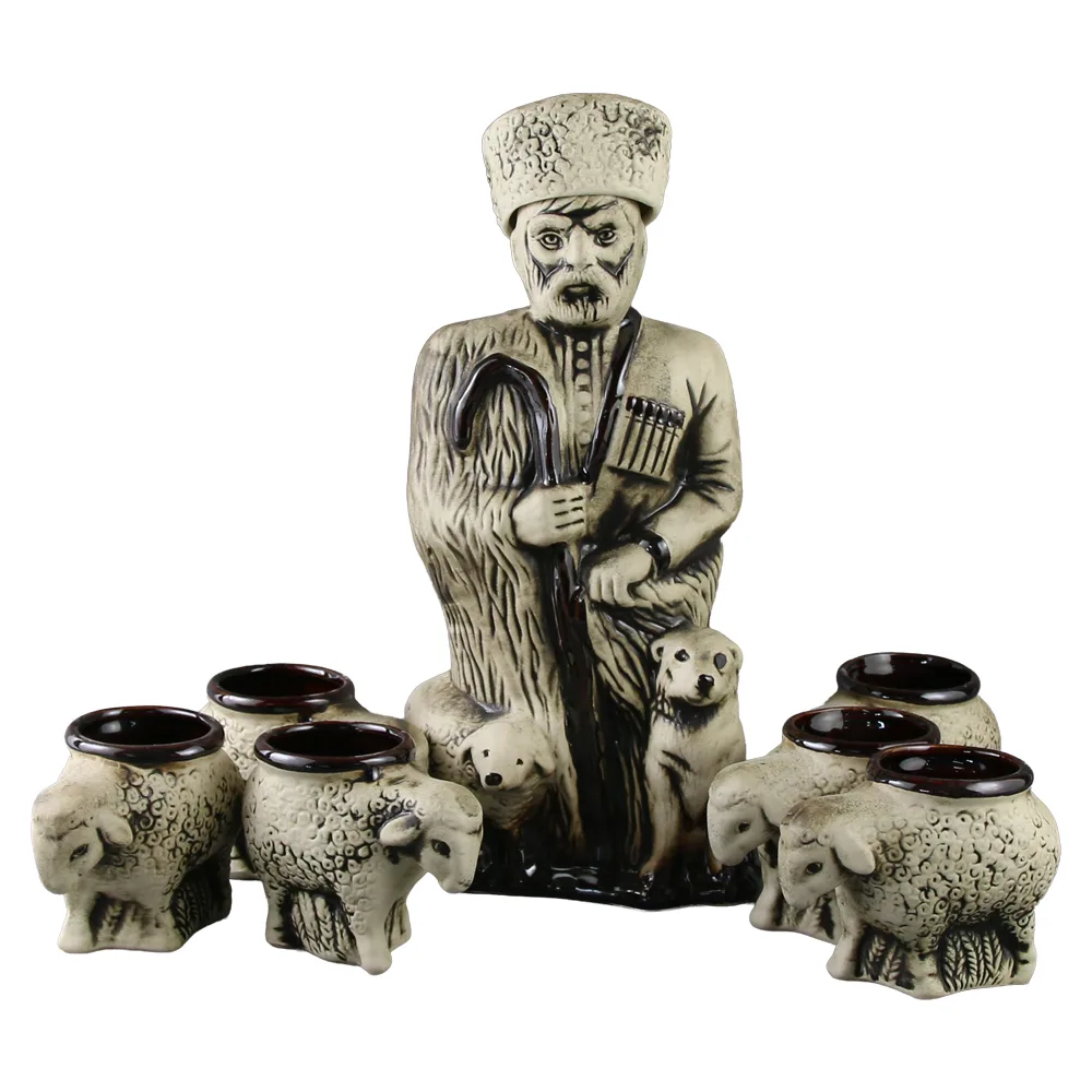 Set carafa din ceramica cu 6 pahare Cioban cu oi
