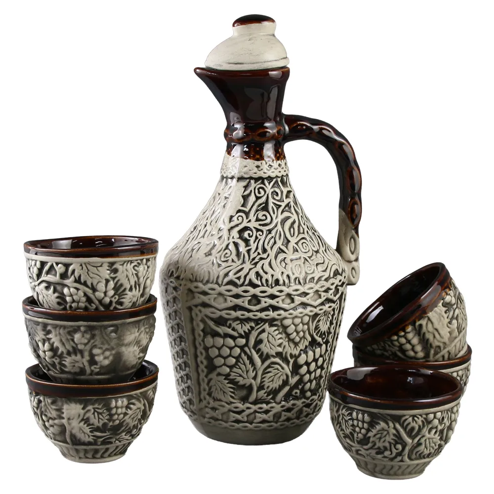 Set carafa din ceramica cu 6 pahare Vita de vie