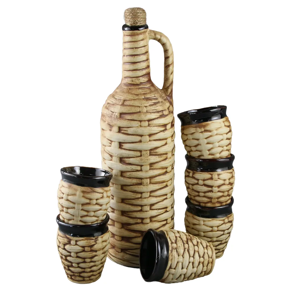 Set carafa din ceramica cu 6 pahare Impletit