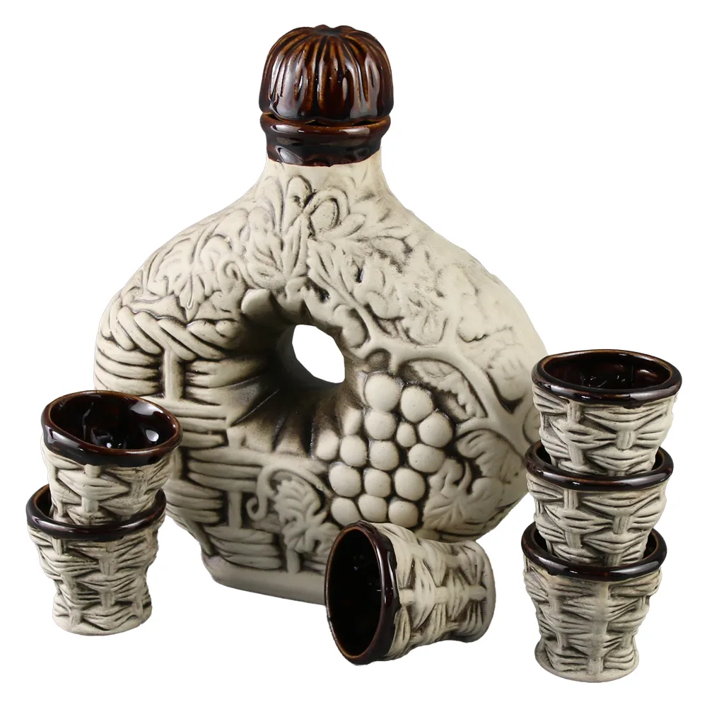 Set carafa din ceramica cu 6 pahare Podgorie Set carafa din ceramica cu 6 pahare Podgorie