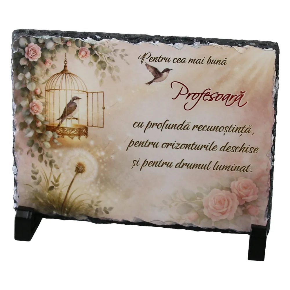 Placa din ardezie "Pentru cea mai buna Profesoara..." 19 x 14 cm cu suporturi din plastic