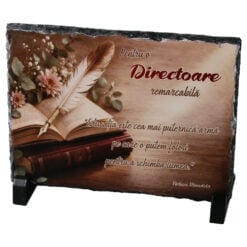 Placa din ardezie "Pentru o Directoare remarcabila..." 19 x 14 cm cu suporturi din plastic