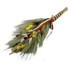 Buchet de grau cu plante uscate si panglica tricolor 50 cm