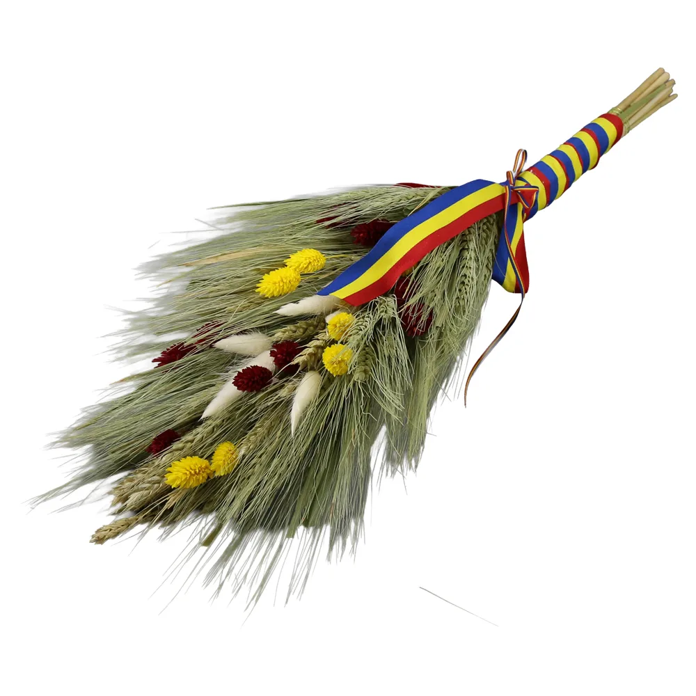 Buchet de grau cu plante uscate si panglica tricolor 50 cm Buchet de grau cu plante uscate si panglica tricolor 50 cm
