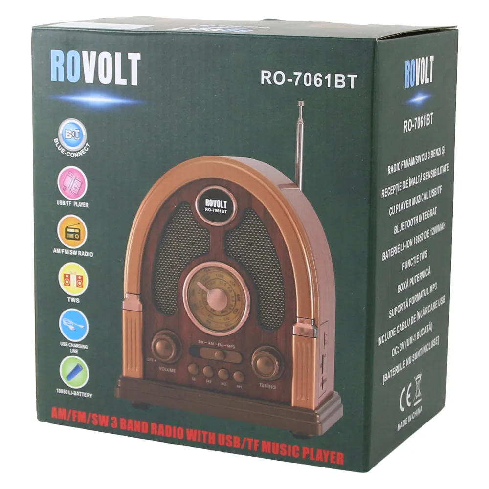 Radio portabil retro Rovolt RO-7061BT cu Bluetooth