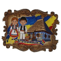 Magnet de frigider din placaj Romania 8 x 6 cm Casa Taraneasca