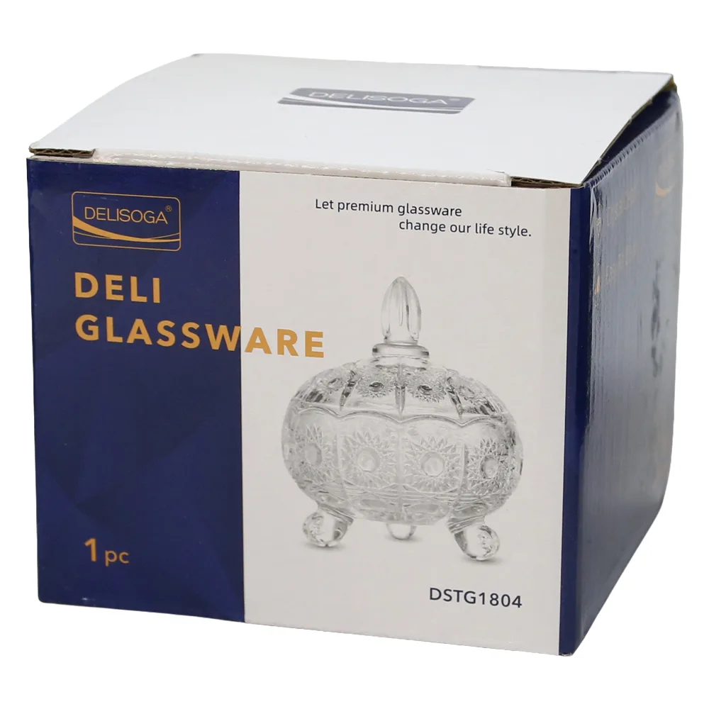 Bomboniera Delisoga din sticla cu capac 11 x 6/12 cm Bomboniera Delisoga din sticla cu capac 11 x 6/12 cm