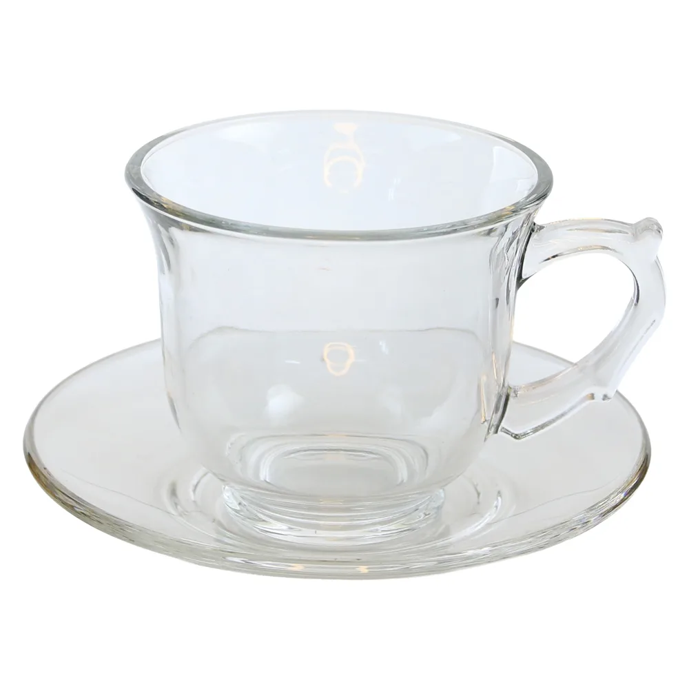 Set 6 cesti din sticla cu farfurii 200 ml Delisoga