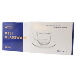 Set 6 cesti din sticla cu farfurii 200 ml Delisoga