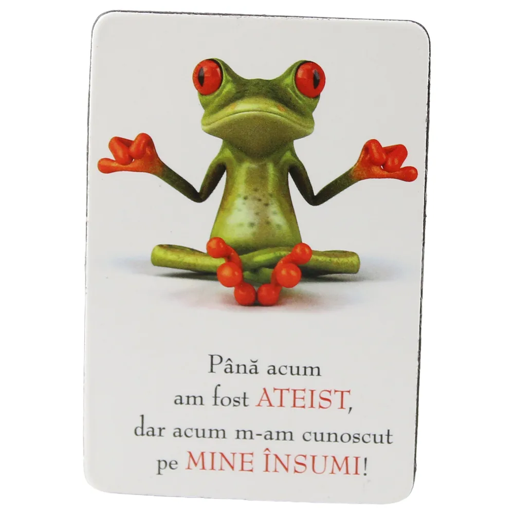 Magnet de frigider din plastic "Pana acum am fost ateist..." 5.5 x 8 cm