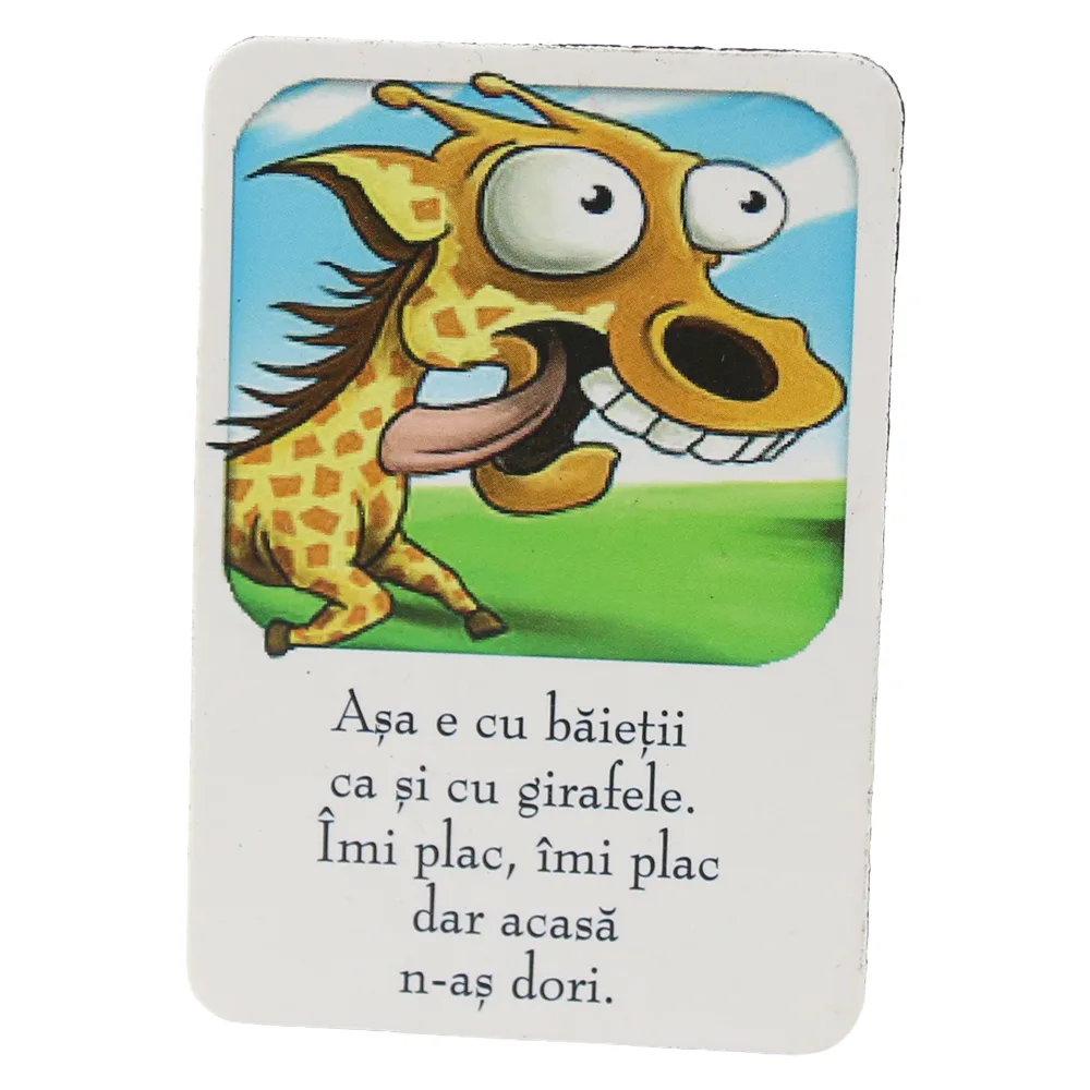 Magnet de frigider din plastic "Asa e cu baietii ca si cu girafele..." 5.5 x 8 cm