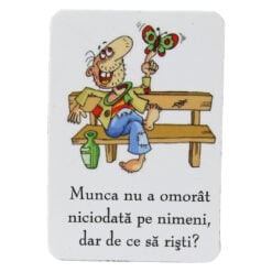 Magnet de frigider din plastic "Munca nu a omorat niciodata..." 5.5 x 8 cm