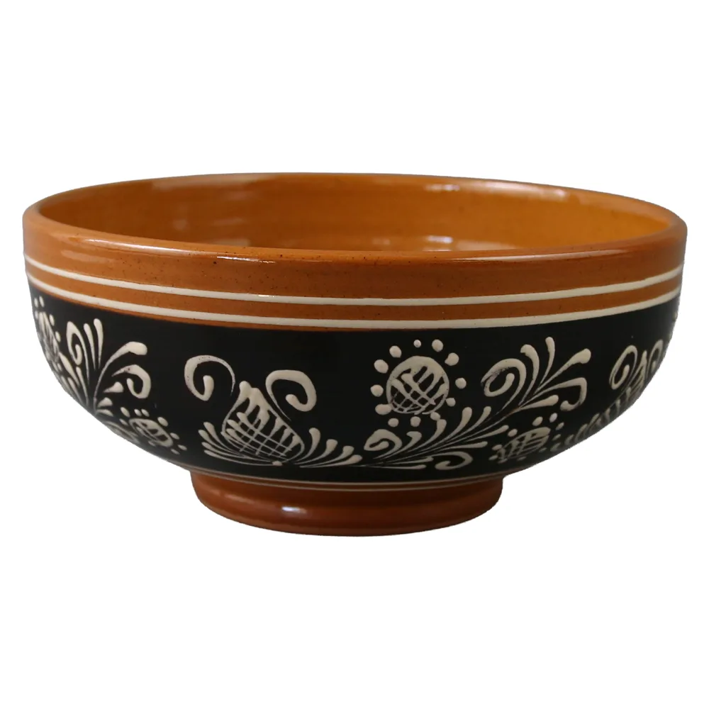 Bol din ceramica cu motive traditionale maro-alb 17 x 8 cm
