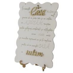 Tablou decorativ din placaj "In aceasta casa radem mult..." 18.5 x 28 cm cu suport