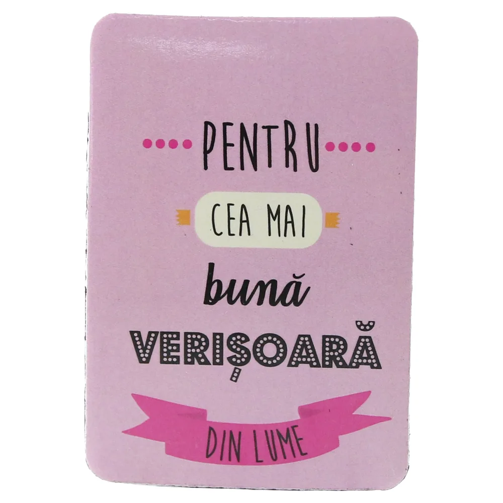 Magnet de frigider din plastic "Pentru cea mai buna verisoara din lume." 5.5 x 8 cm
