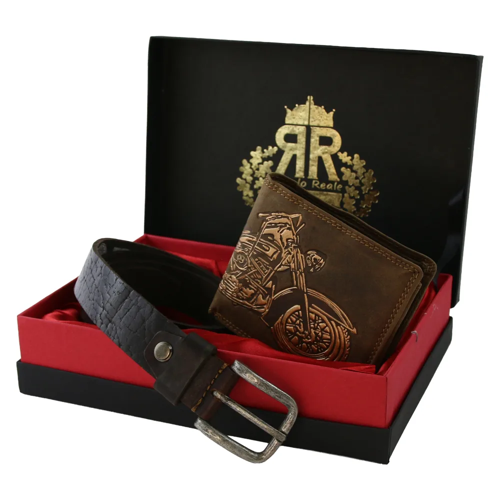 Set cadou pentru barbati curea si portofel din piele Motorcycle Regalo Reale Set cadou pentru barbati curea si portofel din piele Motorcycle Regalo Reale