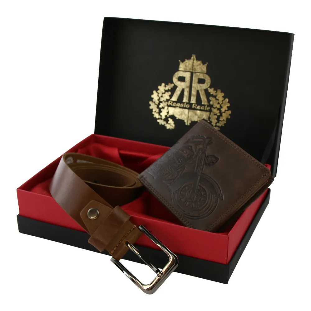Set cadou pentru barbati curea si portofel din piele Motorcycle Regalo Reale Set cadou pentru barbati curea si portofel din piele Motorcycle Regalo Reale