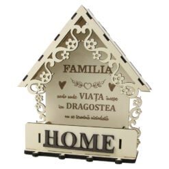 Suport pentru chei casuta din lemn "Familia...Home" 19 x 21 cm
