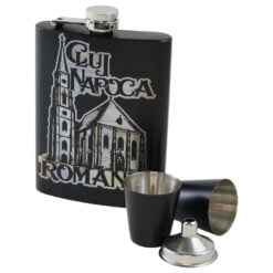 Set cadou Romania plosca gravata 220 ml cu palnie si 2 pahare Cluj Napoca