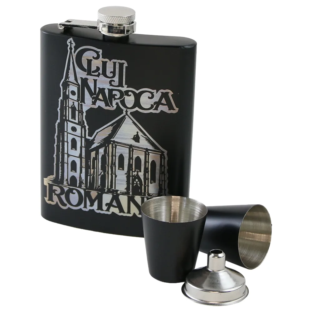 Set cadou Cluj-Napoca plosca gravata 220 ml cu palnie si 2 pahare Set cadou Cluj-Napoca plosca gravata 220 ml cu palnie si 2 pahare