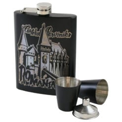 Set cadou Romania plosca gravata 220 ml cu palnie si 2 pahare Castelul Corvinilor