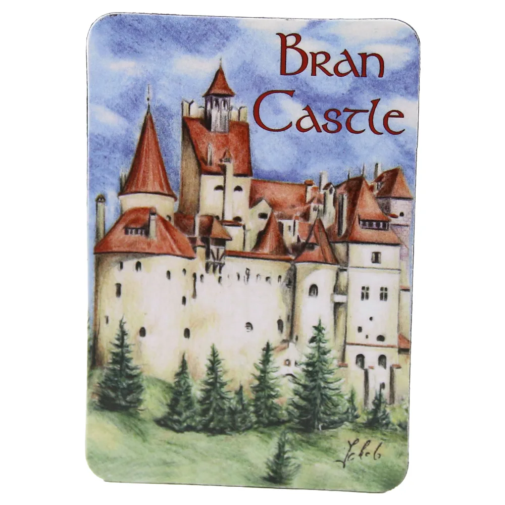 Magnet de frigider din plastic Castele 8 x 5.5 cm Bran - Peles - Castelul Corvinilor