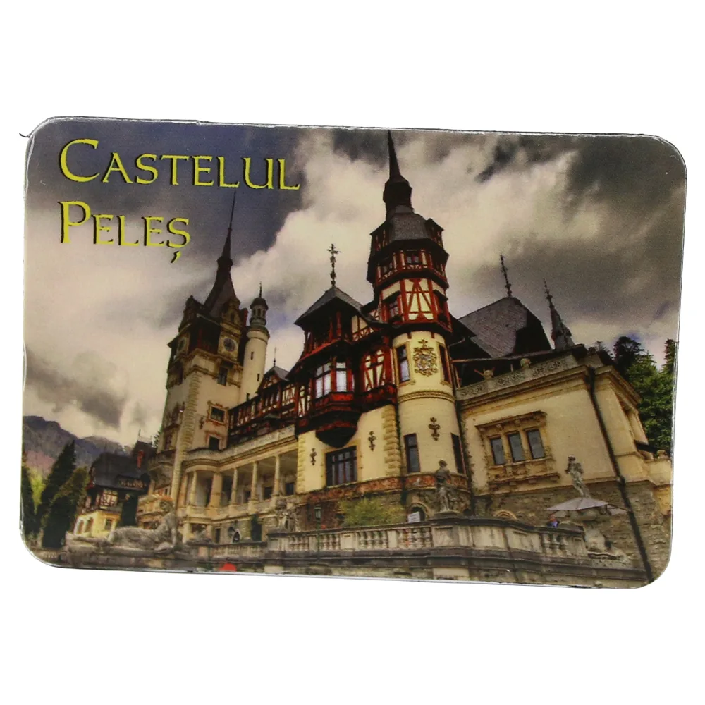 Magnet de frigider din plastic Castele 8 x 5.5 cm Bran - Peles - Castelul Corvinilor