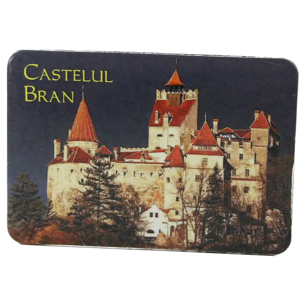 Magnet de frigider din plastic Castele 8 x 5.5 cm Bran - Peles - Castelul Corvinilor