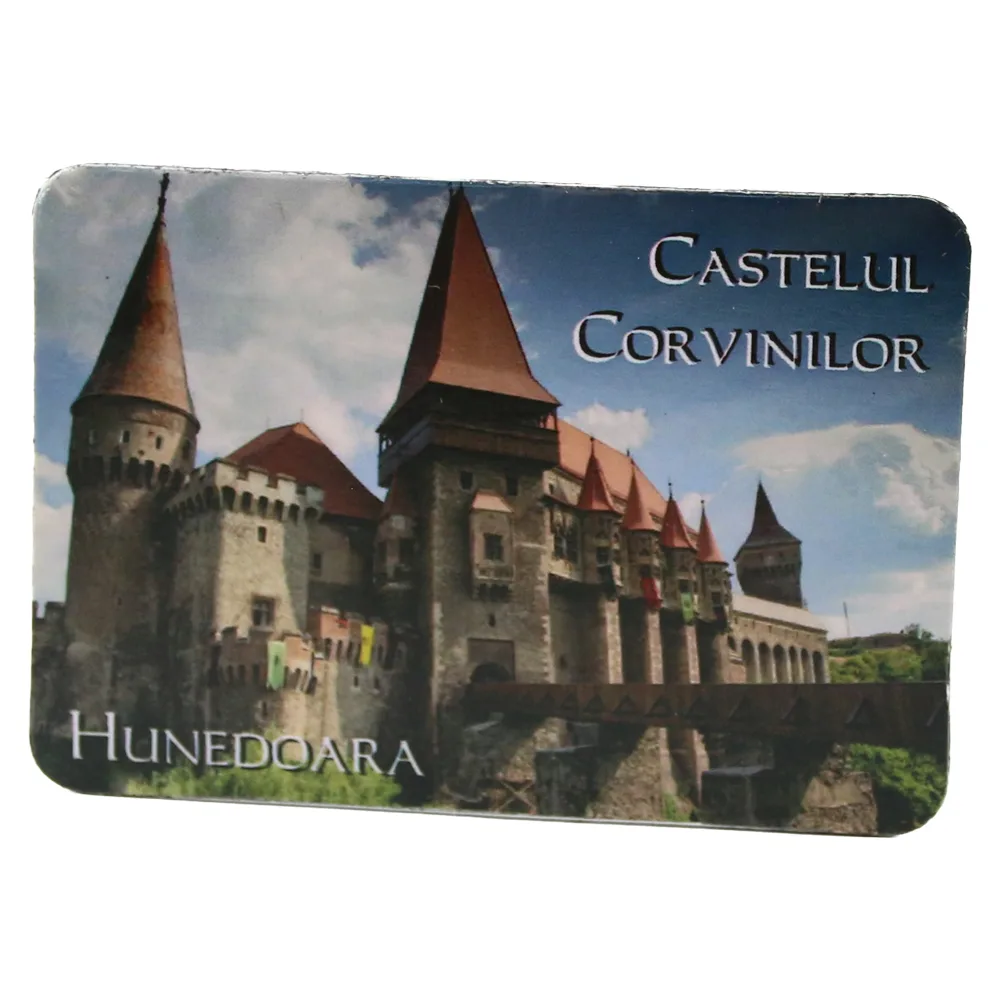 Magnet de frigider din plastic Castele 8 x 5.5 cm Bran - Peles - Castelul Corvinilor