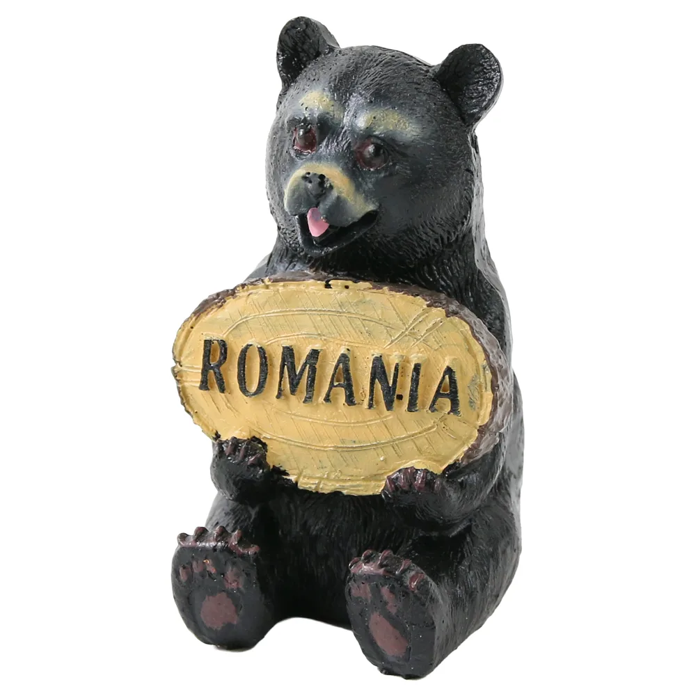 Figurina urs din rasina cu placuta "Romania" 8.5 cm Figurina urs din rasina cu placuta "Romania" 8.5 cm