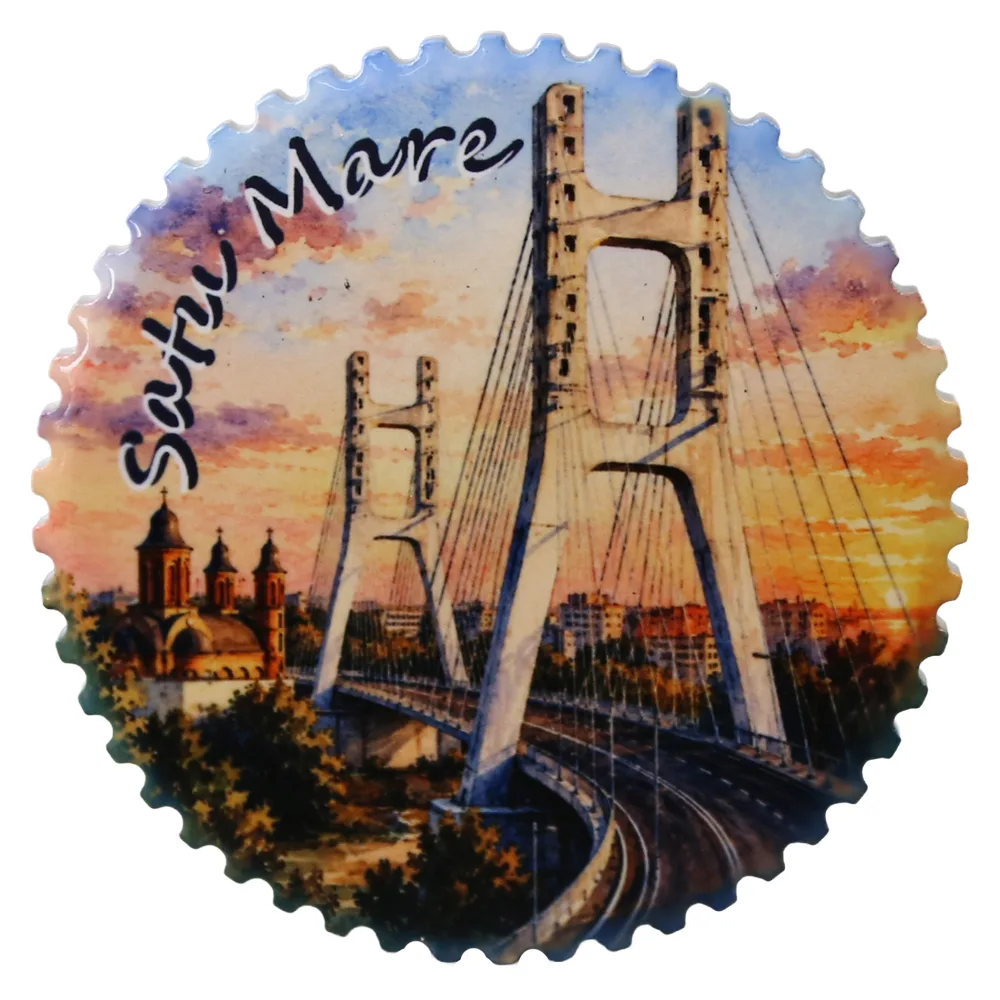 Magnet de frigider rotund din ceramica Satu Mare 7 cm Magnet de frigider rotund din ceramica Satu Mare 7 cm