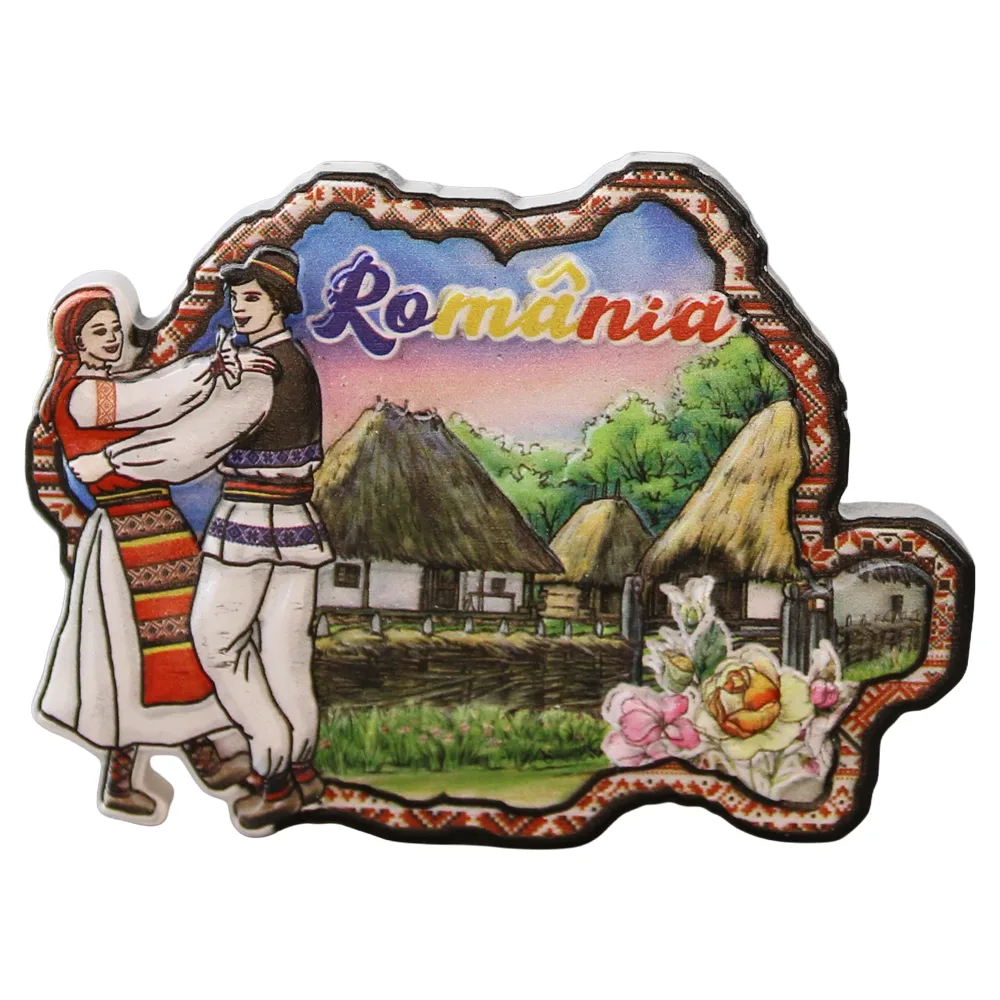 Magnet de frigider din rasina "Romania" 8 x 6 cm