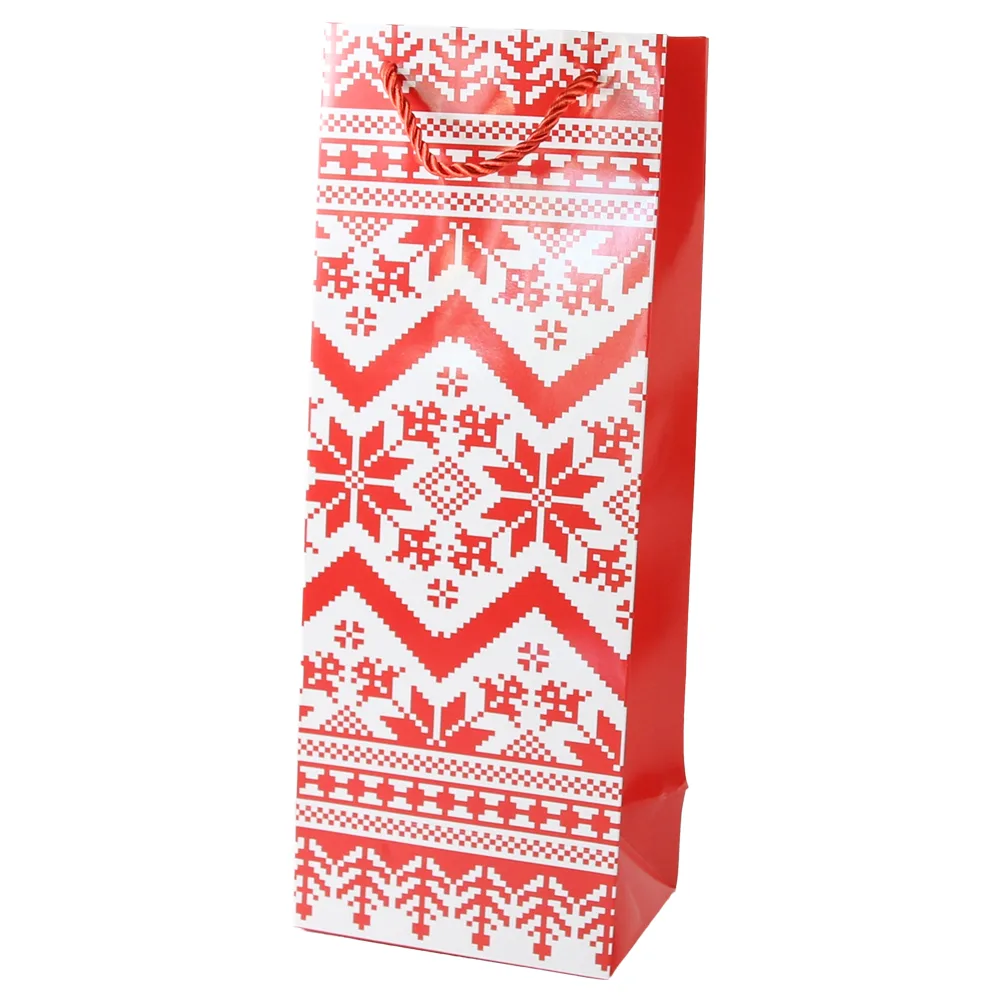 Punga cadou pentru bauturi din hartie 12 x 32 cm motive traditionale rosu-alb Punga cadou pentru bauturi din hartie 12 x 32 cm motive traditionale rosu-alb