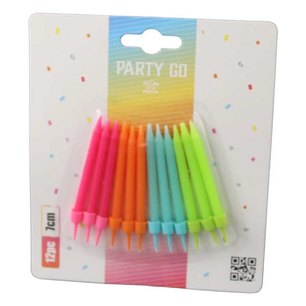Set 12 lumanari colorate pentru tort Party Go 7 cm