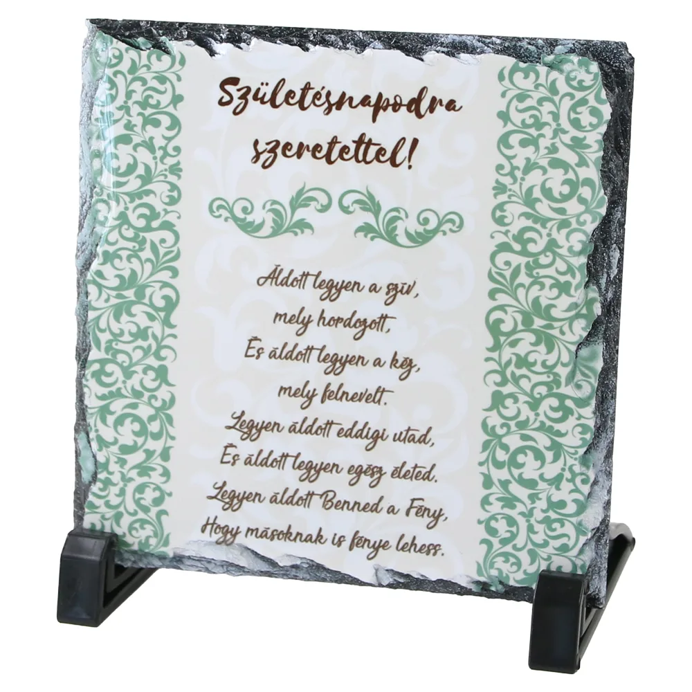 Placa ardezie "Szuletesnapodra szeretettel!" 14 x 14 cm Placa ardezie "Szuletesnapodra szeretettel!" 14 x 14 cm